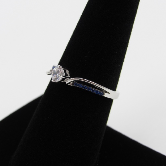 Sterling Silver Blue & Clear CZ Diamond Band Ring - Picture 2 of 5